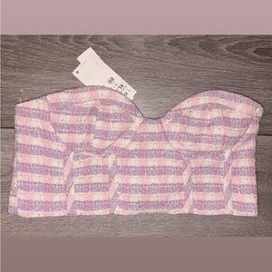 Zara Womens Size XL Purple Pink Tweed Bustier Crop Top NWT